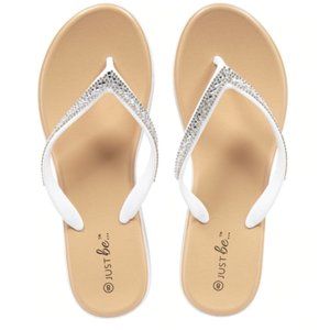 Just Be… White Jeweled Line Flip-Flops - Size 6